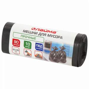 Пакет д/мусора  90л ЛАЙМА 10 шт., прочные,...